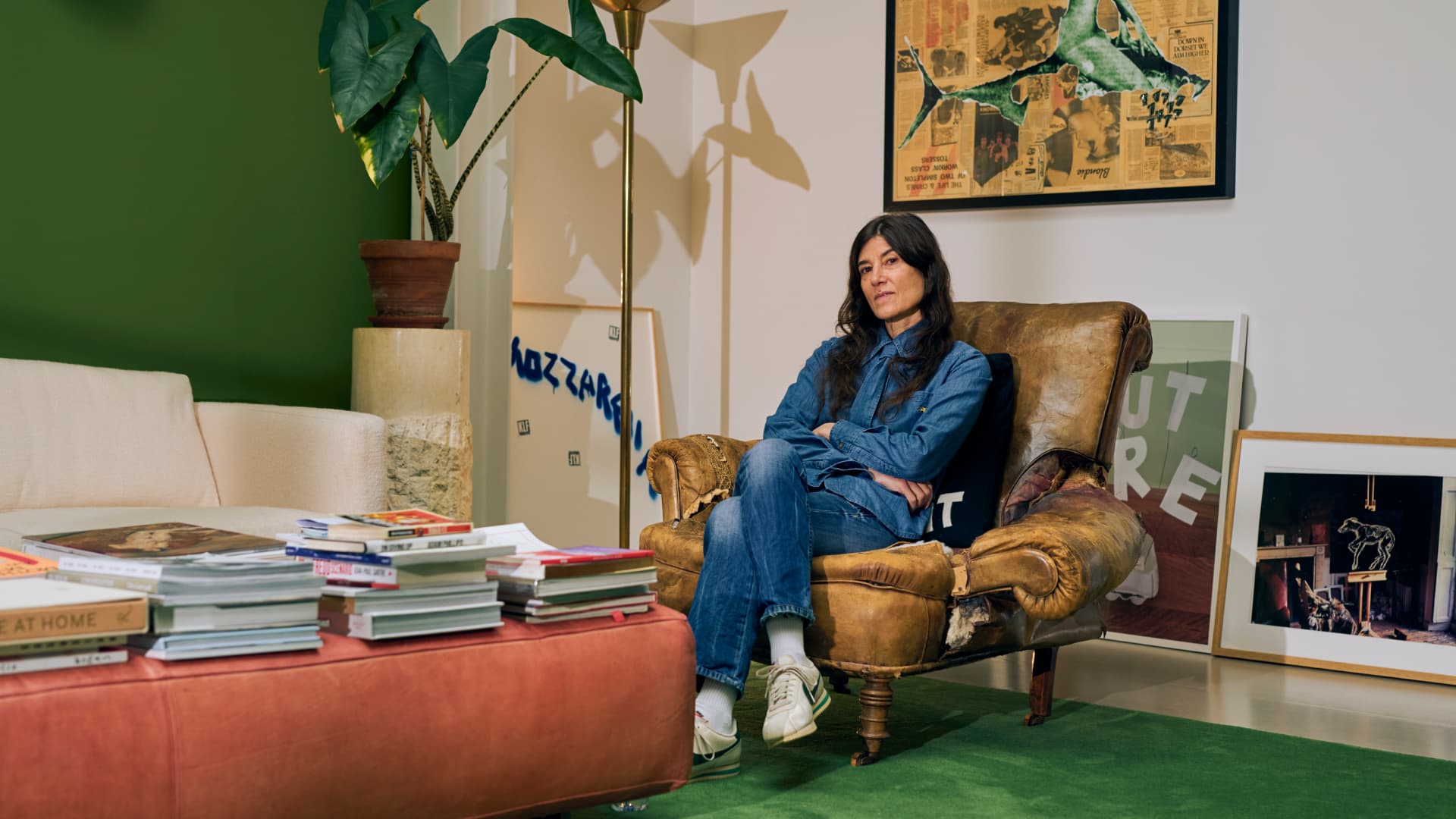 Bella Freud Fashion Neurosis podcast filming setup couch overhead camera home London