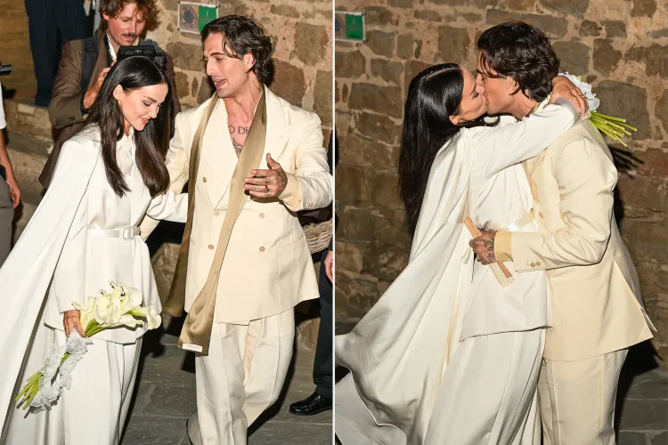 Dove Cameron and Damiano David during their civil ceremony at Montalcino Town Hall