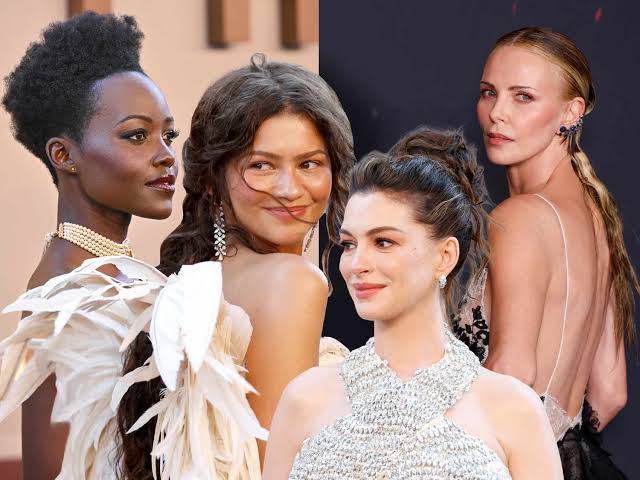 Red carpet stars wearing Greek goddess inspired hair and makeup