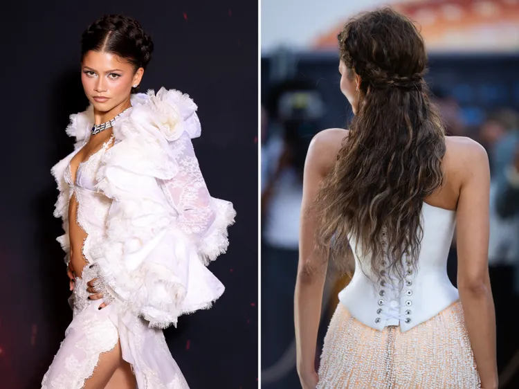 Celebrity wearing a braided crown hairstyle inspired by Ancient Greece