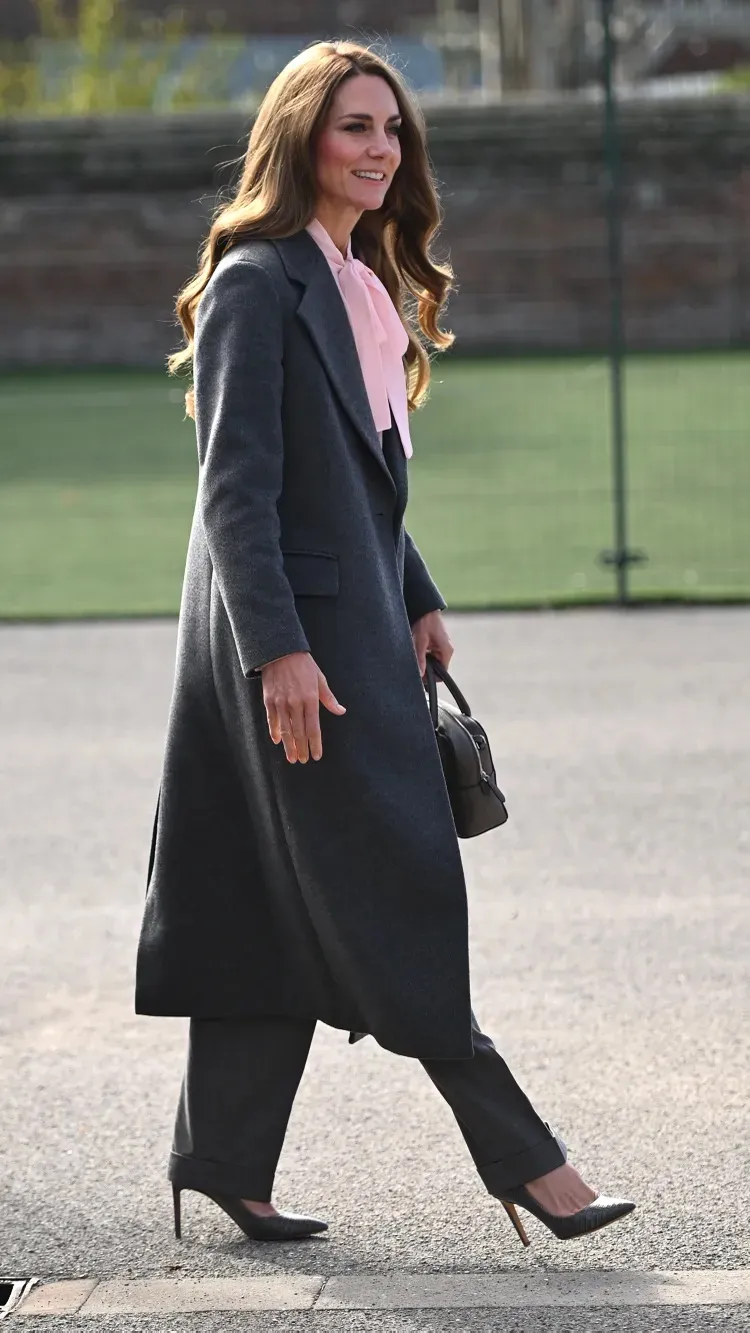 Close-up of the Jigsaw Wool Maxi City Coat worn by the Princess of Wales