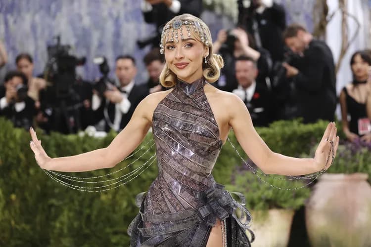 Sabrina Carpenter Met Gala 2026 Christian Dior custom LBD film strips high slit headpiece